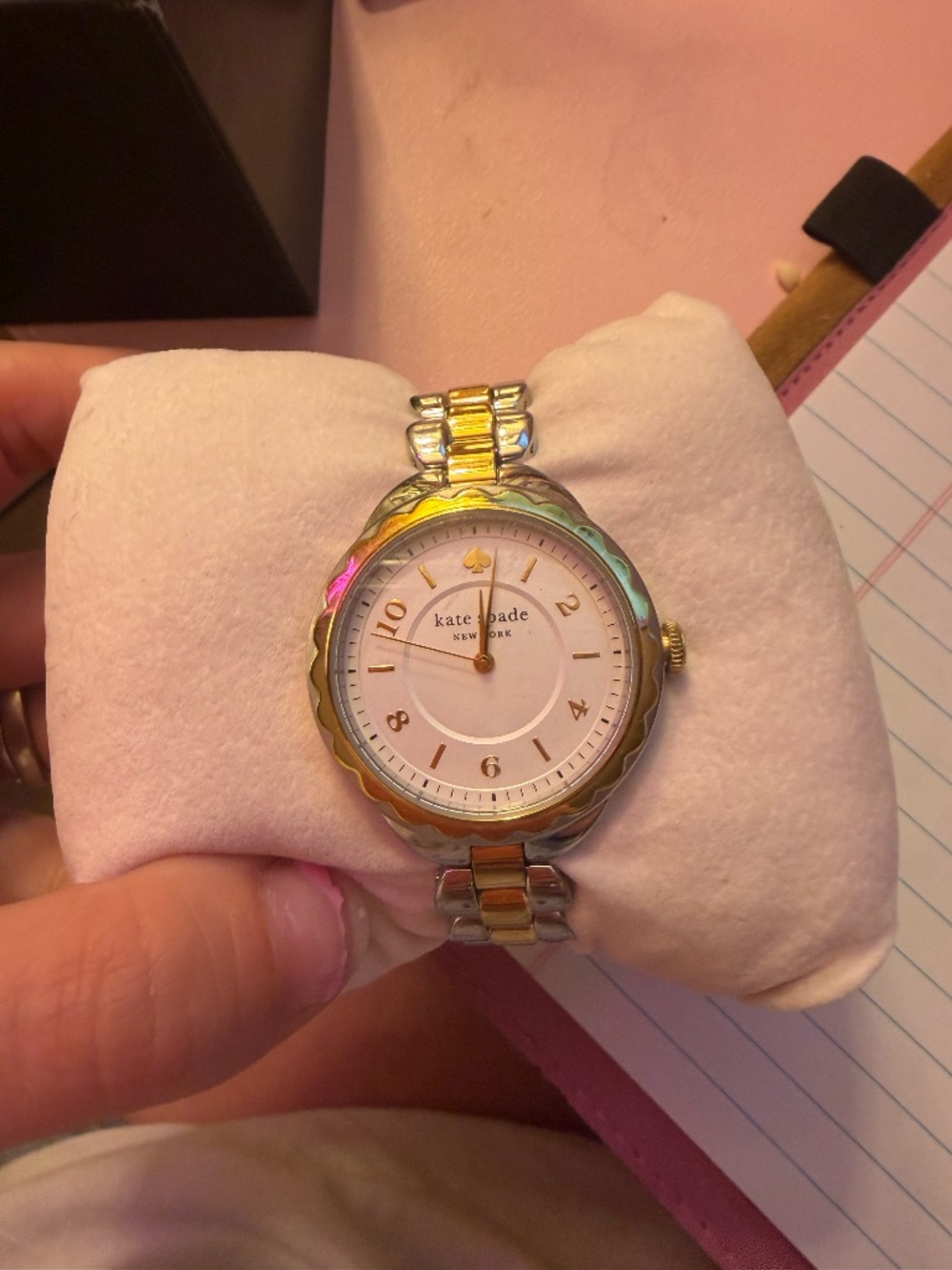 Kate Spade New York Two-Tone Gold & Silver Watch | Pink Dial | Extra Links + Box